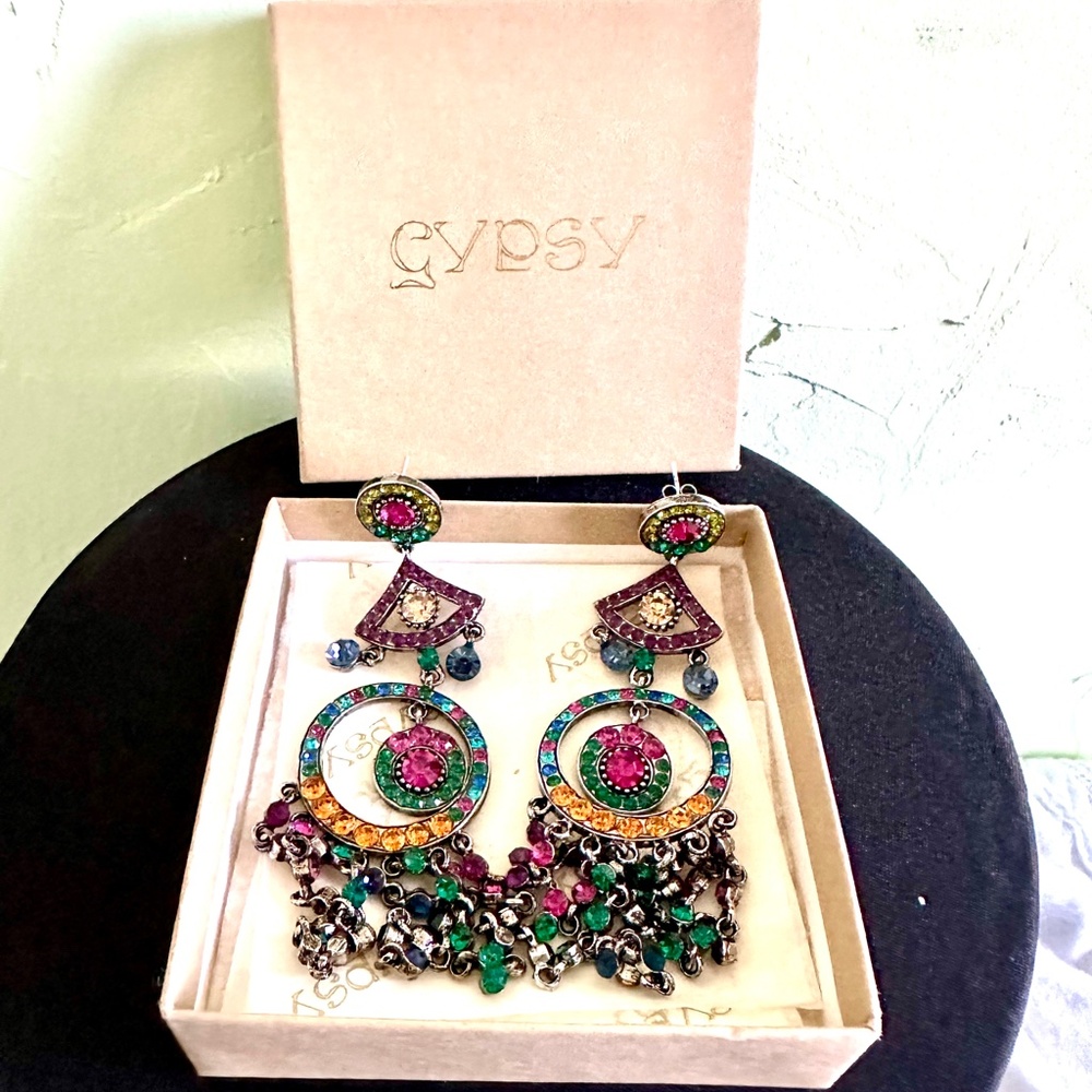 Multi colour Rhinestone drop earrings - Picture 2 of 6